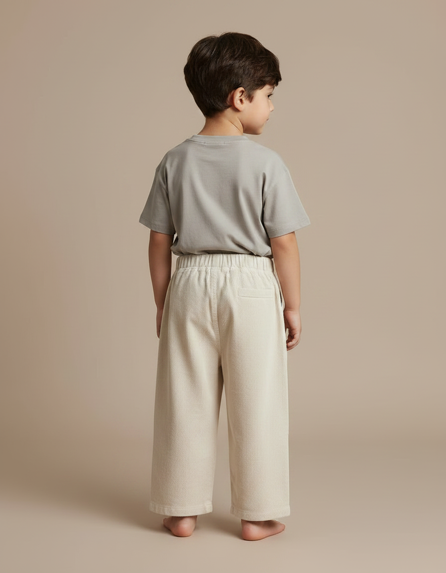 Pantalon Chino Écru Côtelé Ample Enfant Décontracté - Beige Cordé - vue 2