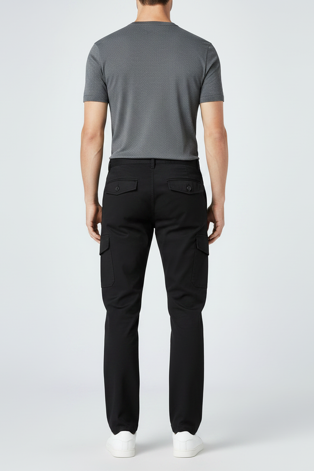 Pantalon Chino Noir Cargo Coton Slim Uni Homme - vue 2