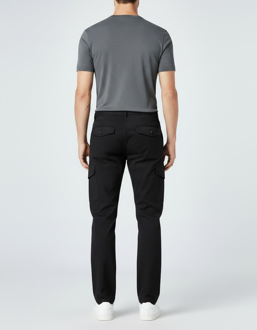 Pantalon Chino Noir Cargo Coton Slim Uni Homme - vue 2