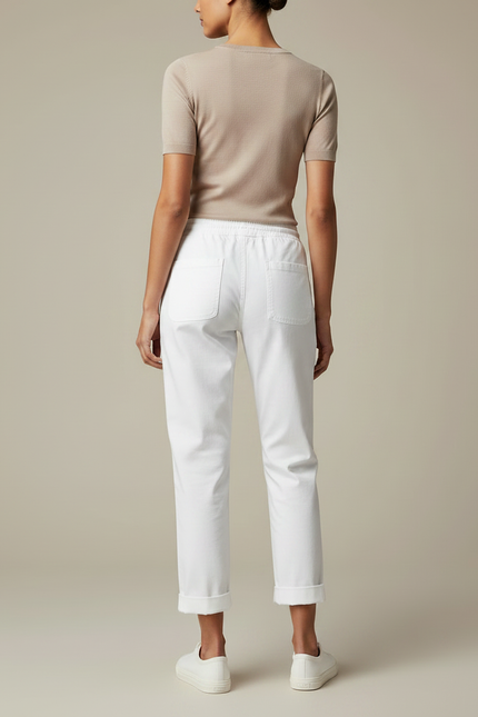 Pantalon Chino Blanc Coton Décontracté Femme Cordon - vue 2