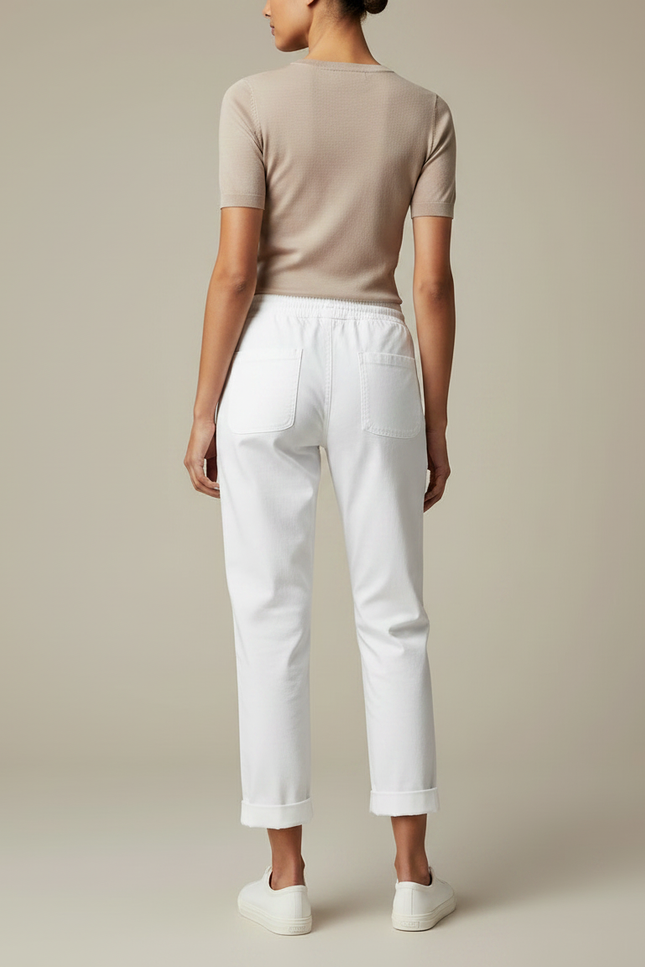 Pantalon Chino Blanc Coton Décontracté Femme Cordon - vue 2
