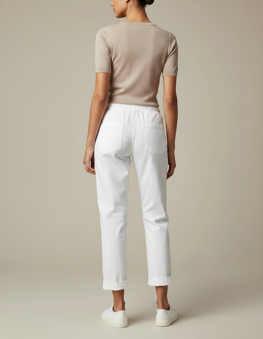 Pantalon Chino Blanc Coton Décontracté Femme Cordon - vue 2