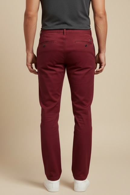 Pantalon Chino Bordeaux Droit Coton Décontracté Homme - vue 2