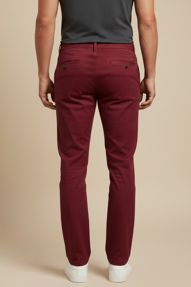 Pantalon Chino Bordeaux Droit Coton Décontracté Homme - vue 2