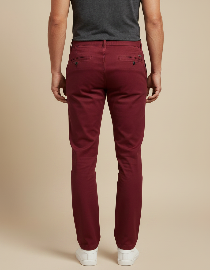 Pantalon Chino Bordeaux Droit Coton Décontracté Homme - vue 2