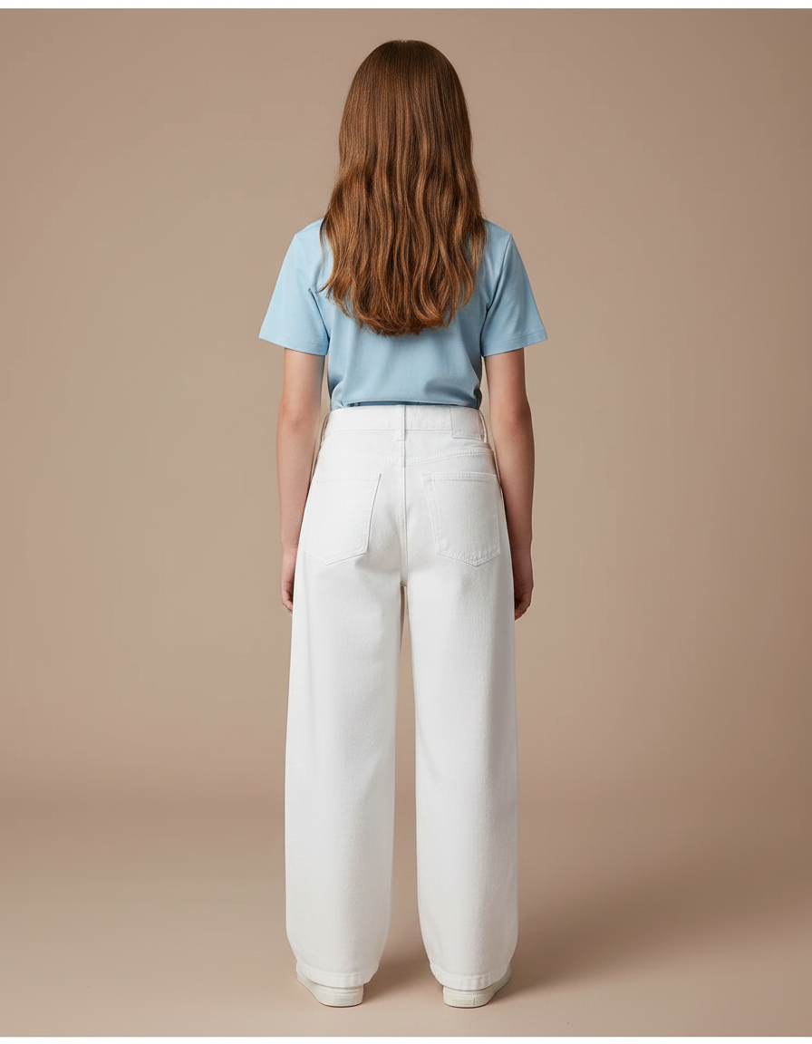 Pantalon Chino Blanc Ample Coton Droit Fille - Jean - vue 2