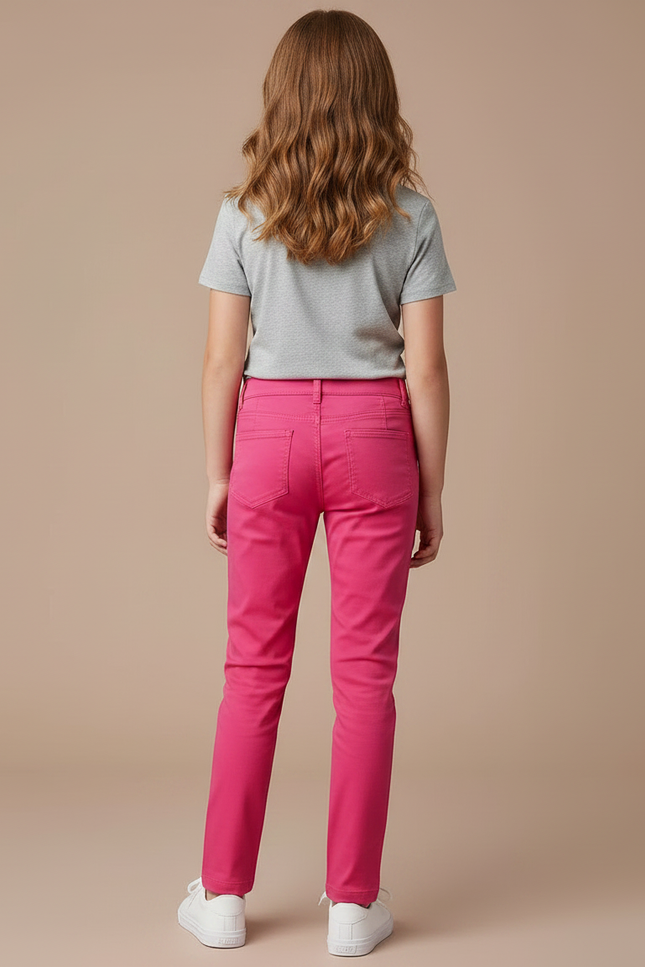 Pantalon Chino Rose Vif Coton Slim Fille - vue 2