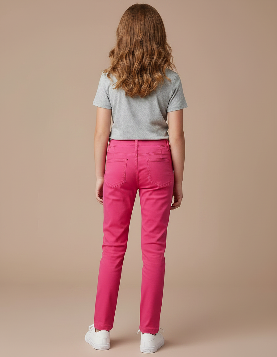 Pantalon Chino Rose Vif Coton Slim Fille - vue 2