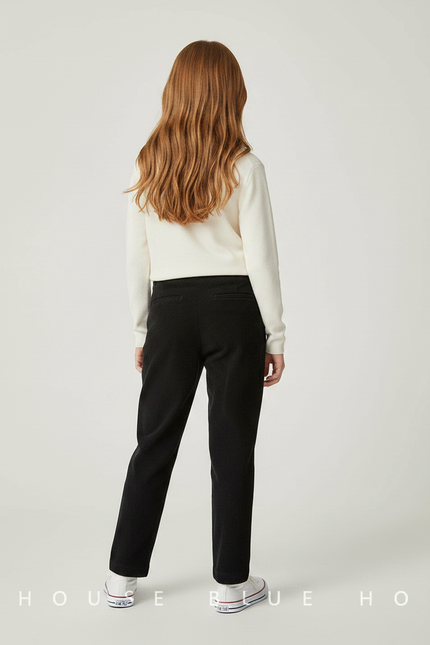 Pantalon Chino Noir Côtelé Décontracté Coupe Droite Enfant - Cordé - vue 2