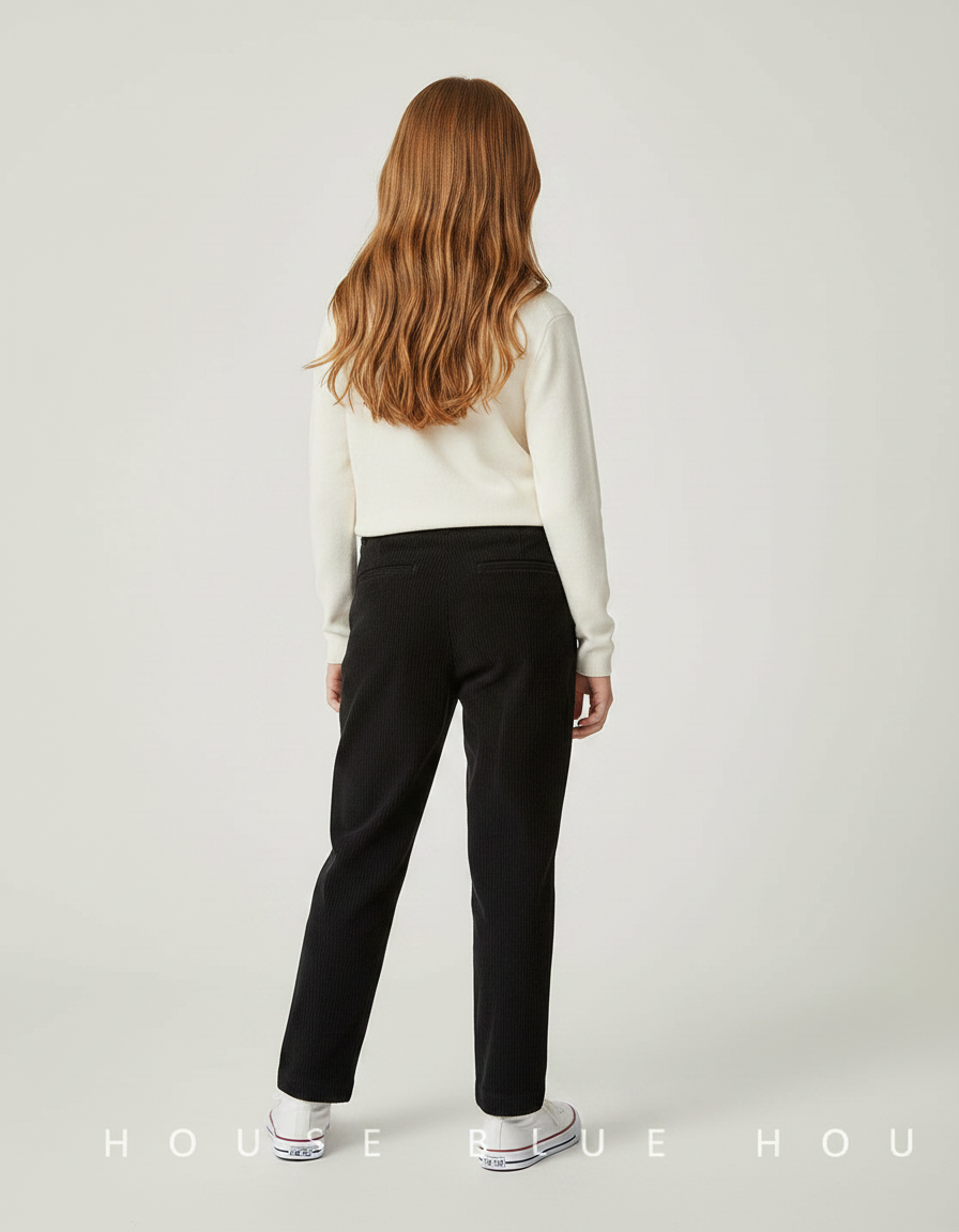 Pantalon Chino Noir Côtelé Décontracté Coupe Droite Enfant - Cordé - vue 2