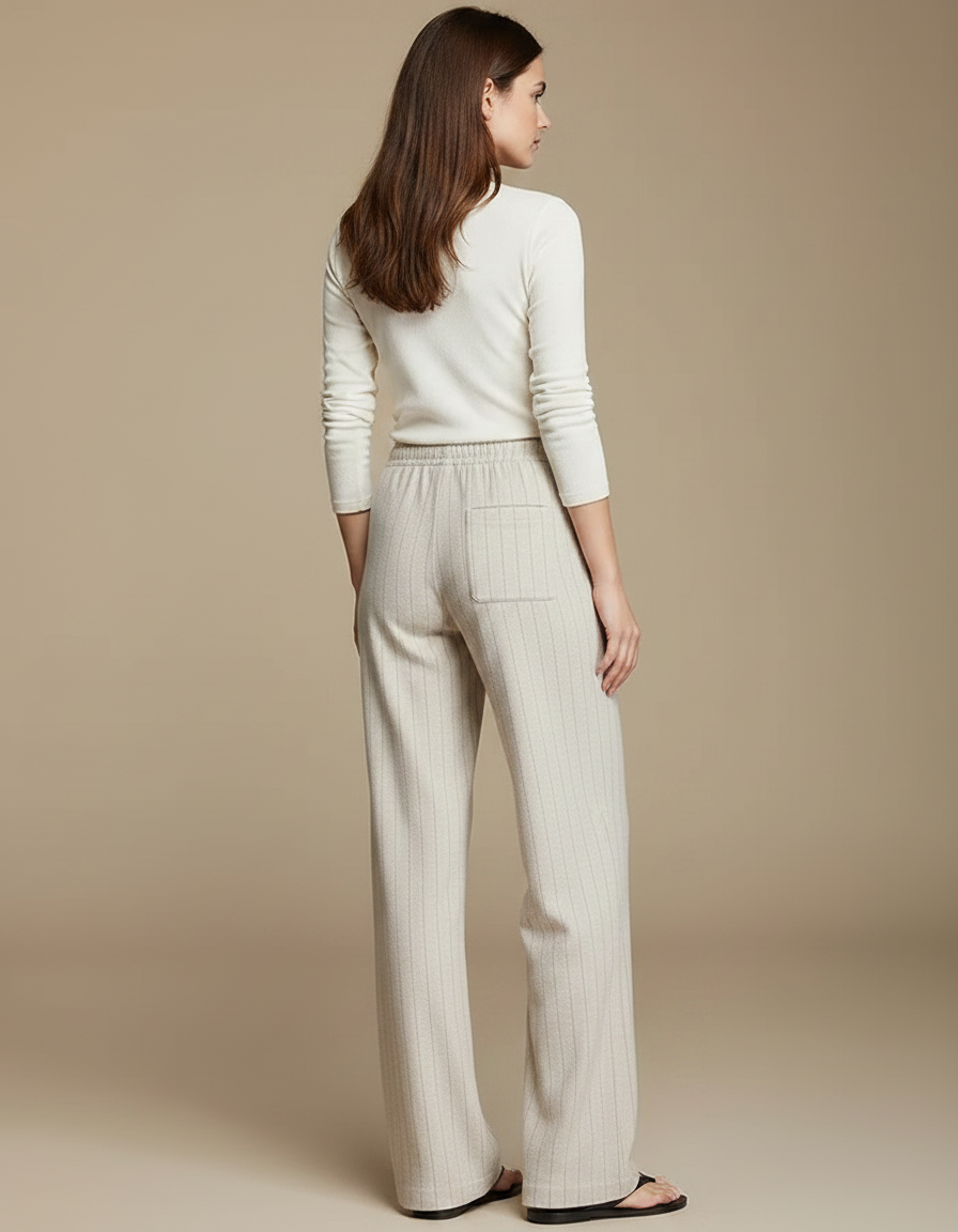Pantalon Chino Beige Rayé Fluide Ample Décontracté - Maille - vue 2