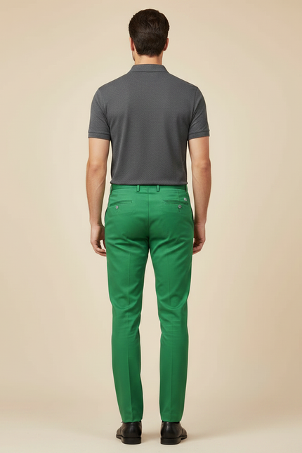 Pantalon Chino Vert Homme Slim Élégant Coton - vue 2
