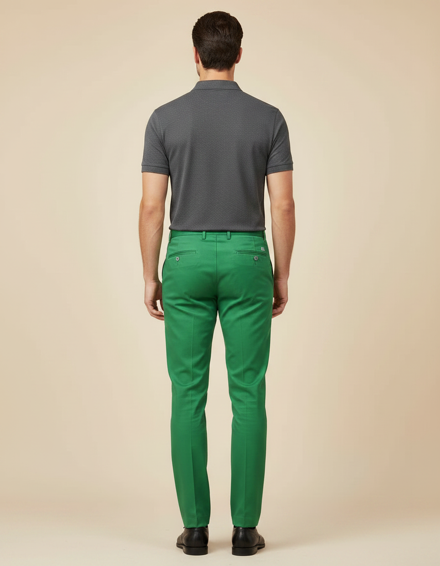 Pantalon Chino Vert Homme Slim Élégant Coton - vue 2