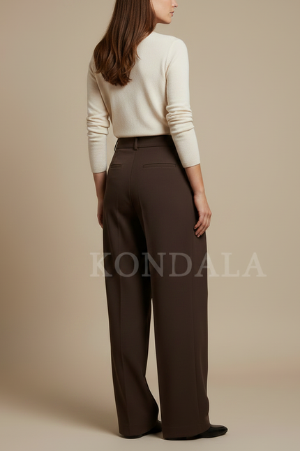 Pantalon Chino Marron Ample Plissé Fluide Femme - Polyester - vue 2