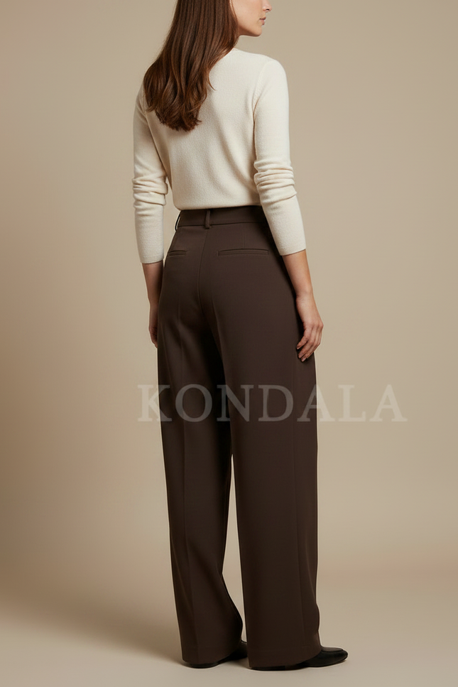 Pantalon Chino Marron Ample Plissé Fluide Femme - Polyester - vue 2