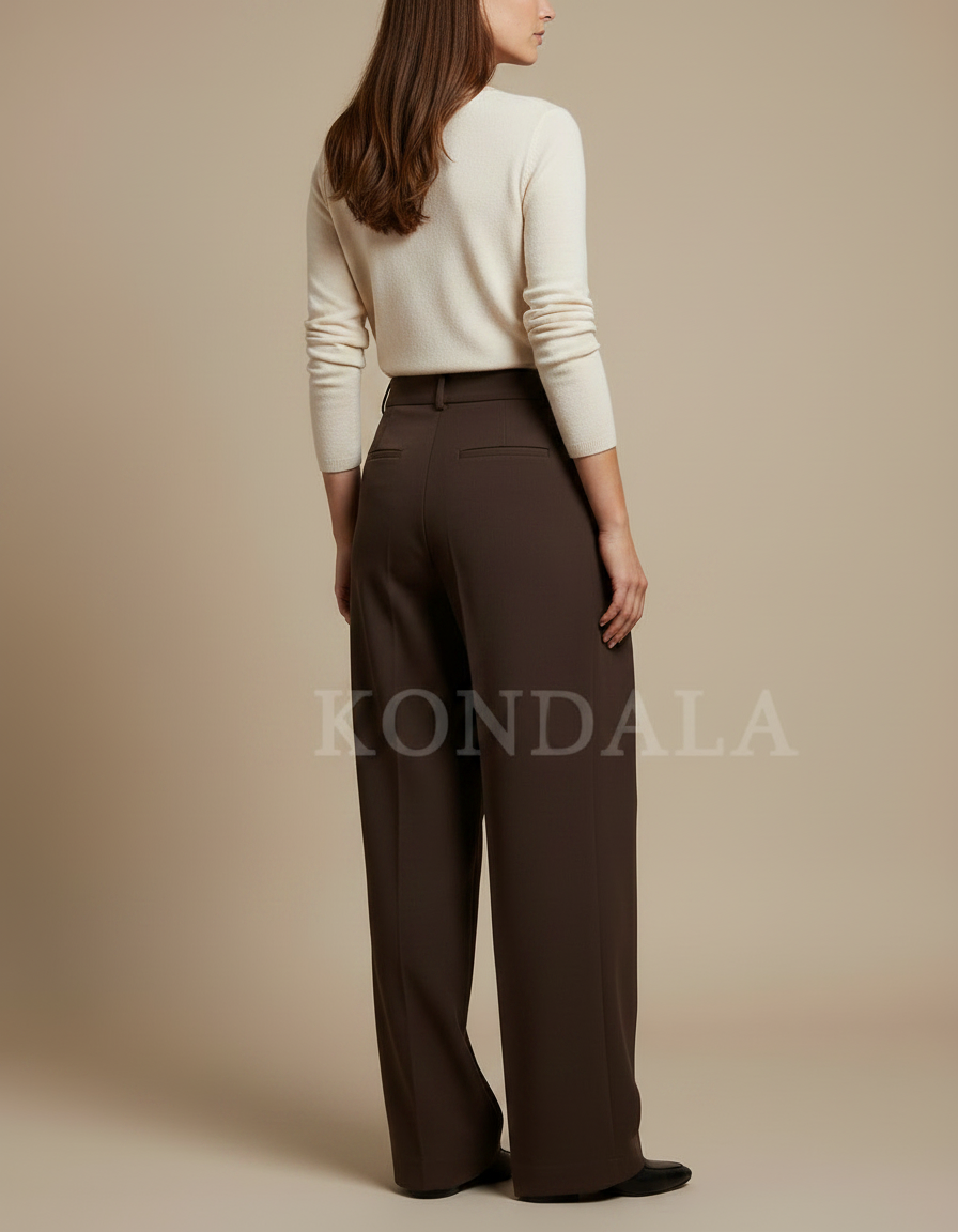 Pantalon Chino Marron Ample Plissé Fluide Femme - Polyester - vue 2
