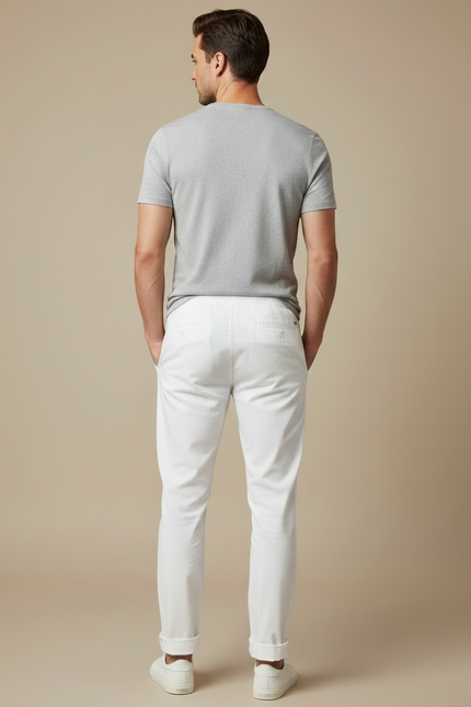 Pantalon Chino Blanc Coton Décontracté Cordon Homme - vue 2