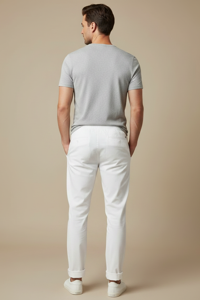 Pantalon Chino Blanc Coton Décontracté Cordon Homme - vue 2