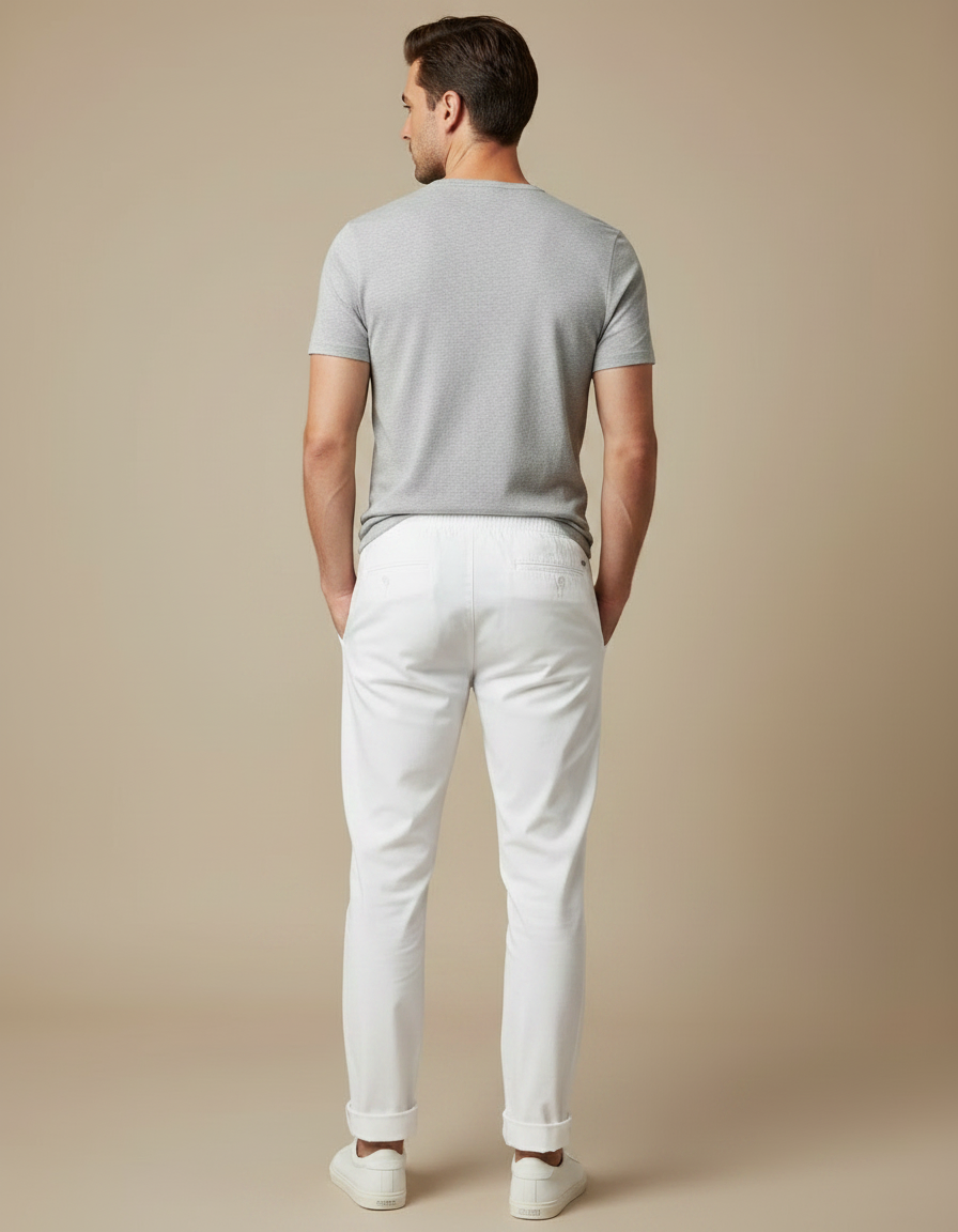Pantalon Chino Blanc Coton Décontracté Cordon Homme - vue 2