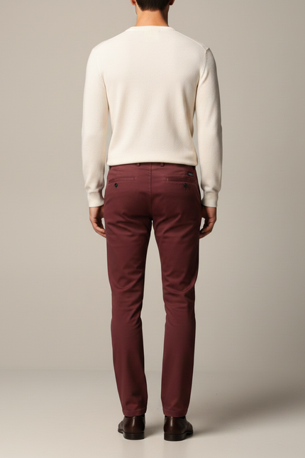 Pantalon Chino Bordeaux Coton Droit Élégant Homme - vue 2