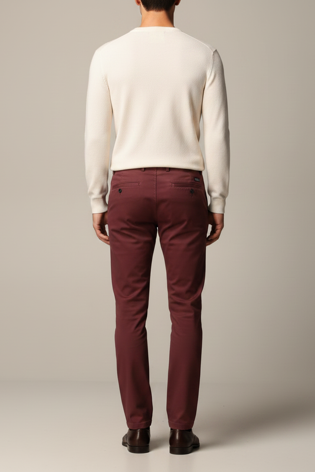 Pantalon Chino Bordeaux Coton Droit Élégant Homme - vue 2