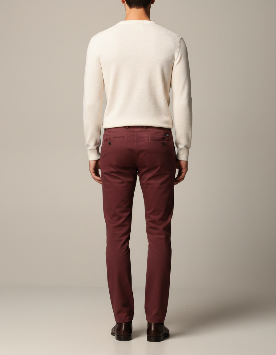 Pantalon Chino Bordeaux Coton Droit Élégant Homme - vue 2