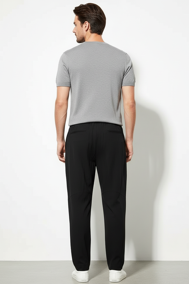 Pantalon Chino Noir Ample Coton Cordon Décontracté - Maille - vue 2