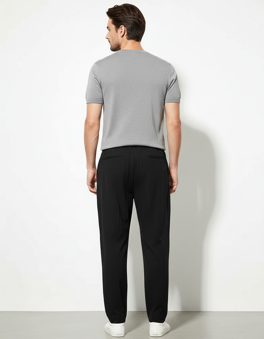 Pantalon Chino Noir Ample Coton Cordon Décontracté - Maille - vue 2