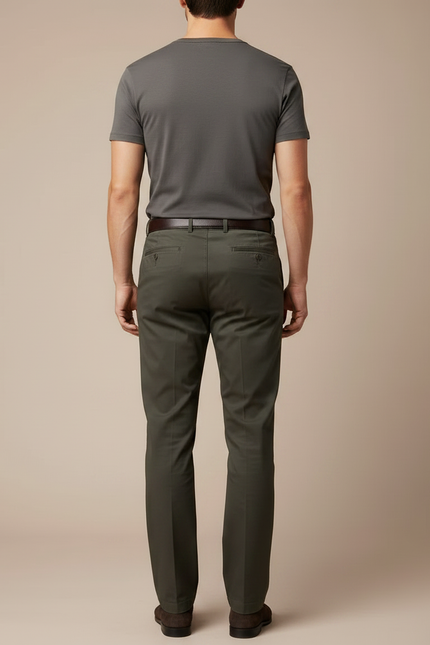 Pantalon Chino Vert Olive Plissé Coton Décontracté Homme - Kaki - vue 2