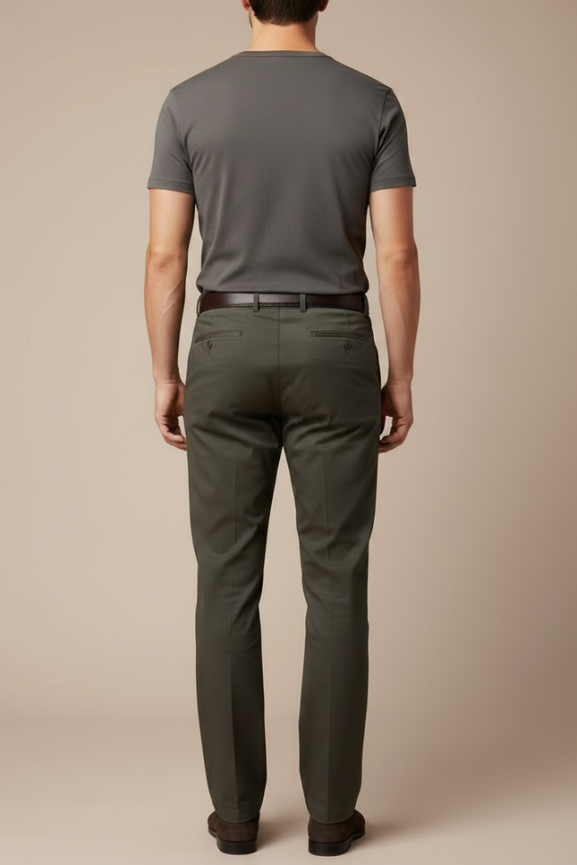Pantalon Chino Vert Olive Plissé Coton Décontracté Homme - Kaki - vue 2