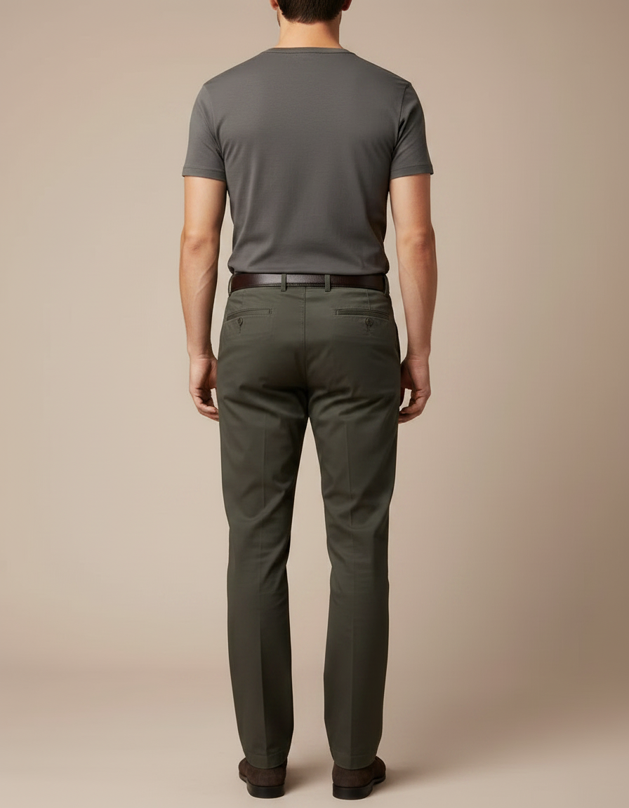 Pantalon Chino Vert Olive Plissé Coton Décontracté Homme - Kaki - vue 2