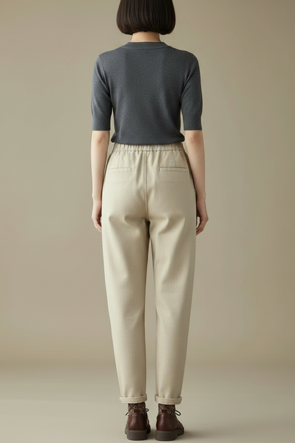 Pantalon Chino Femme Beige Coupe Ample Coton - Gabardine - vue 2
