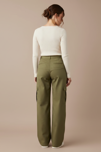 Pantalon Chino Kaki Cargo Ample Décontracté Femme - Gabardine - vue 2