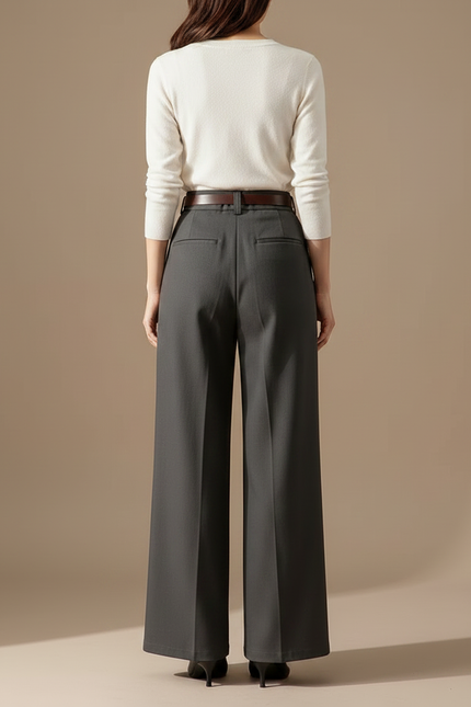 Pantalon Chino Gris Ample Élégant Femme - Gabardine - vue 2