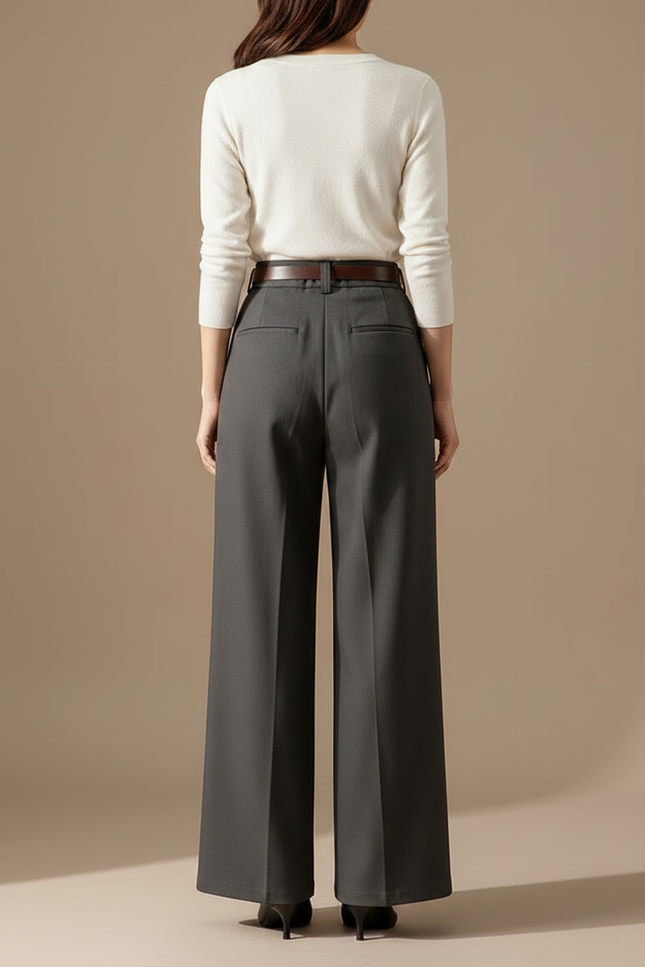 Pantalon Chino Gris Ample Élégant Femme - Gabardine - vue 2