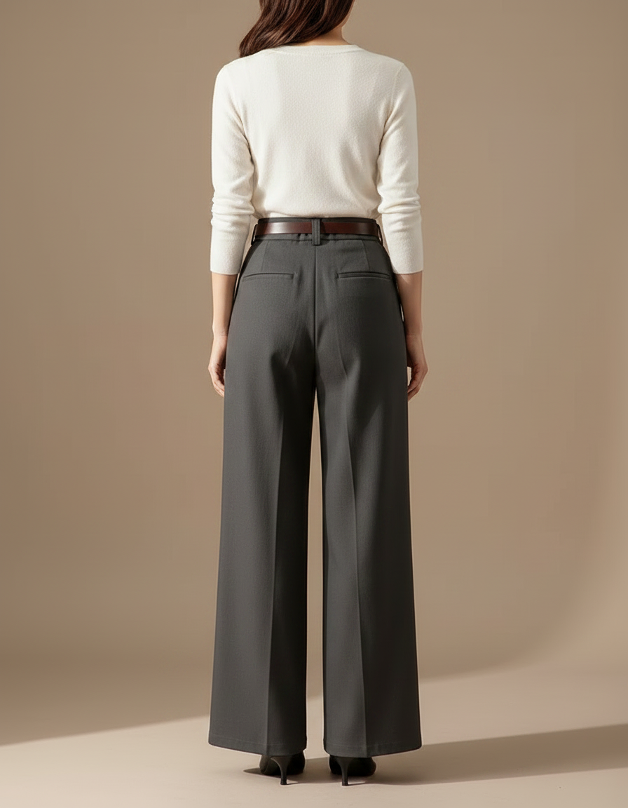 Pantalon Chino Gris Ample Élégant Femme - Gabardine - vue 2