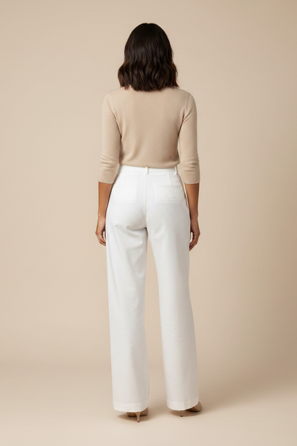 Pantalon Chino Blanc Taille Haute Jambe Large Décontracté - Gabardine - vue 2