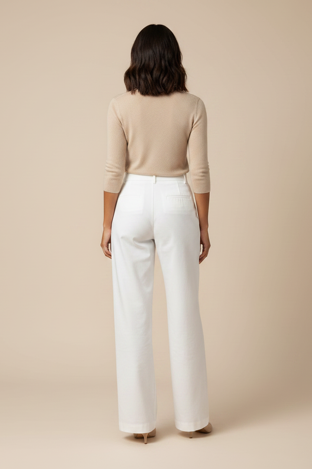 Pantalon Chino Blanc Taille Haute Jambe Large Décontracté - Gabardine - vue 2
