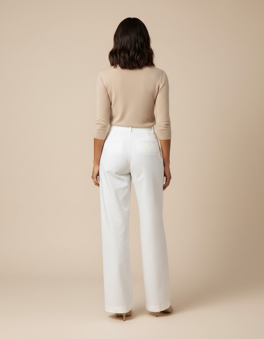 Pantalon Chino Blanc Taille Haute Jambe Large Décontracté - Gabardine - vue 2