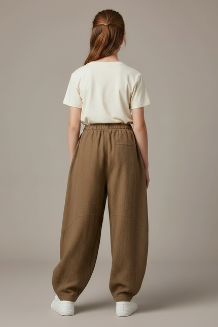 Pantalon Chino Marron Ample Lin Coton Enfant - Kaki - vue 2