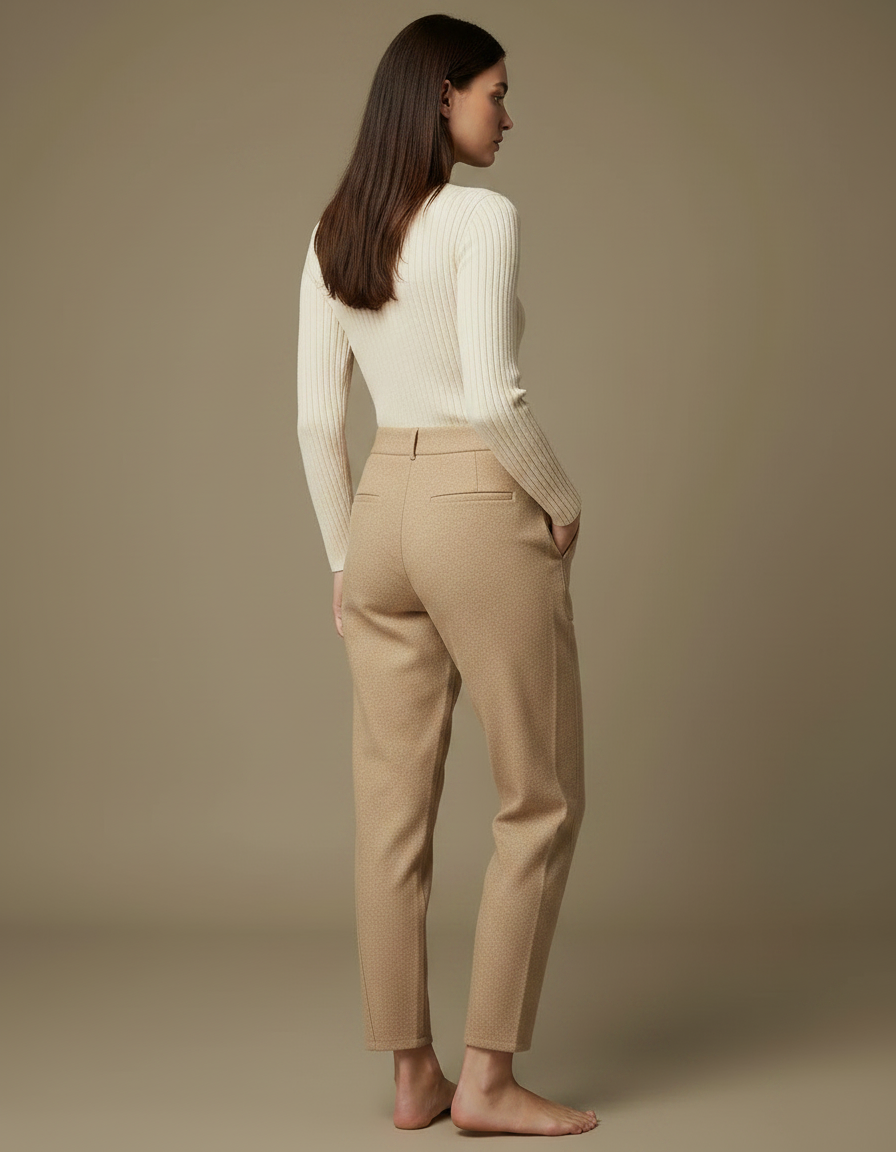 Pantalon Chino Beige Laine Ample Décontracté Femme - vue 2
