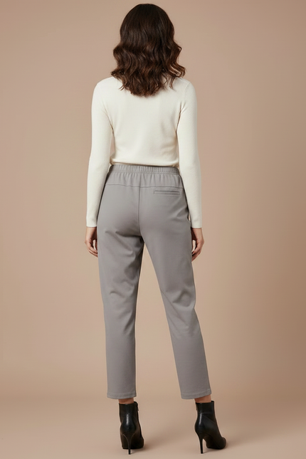 Pantalon Chino Gris Brodé Cheville Décontracté Femme - Coton - vue 2