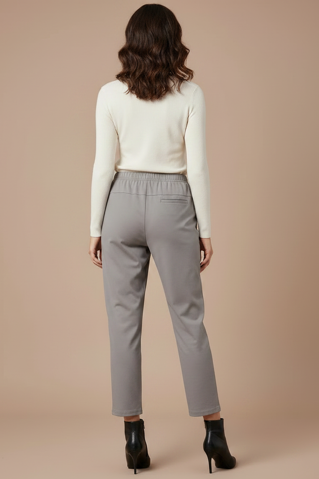 Pantalon Chino Gris Brodé Cheville Décontracté Femme - Coton - vue 2
