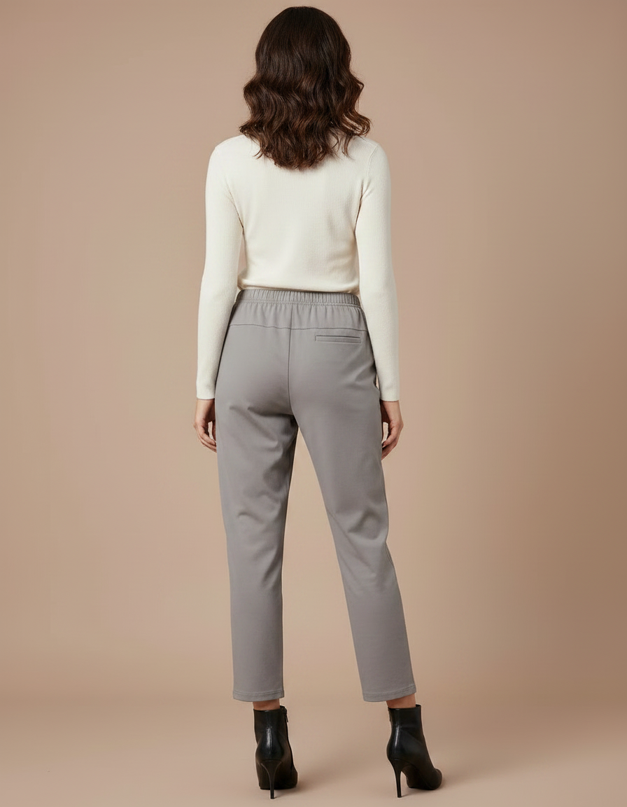 Pantalon Chino Gris Brodé Cheville Décontracté Femme - Coton - vue 2