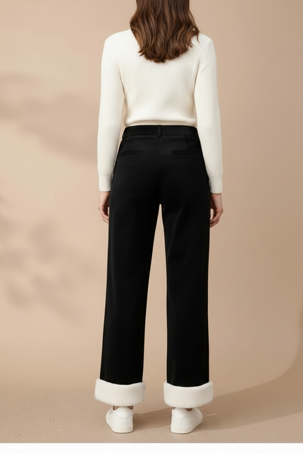 Pantalon Chino Noir Ample Doublé Polaire Femme - Velours - vue 2