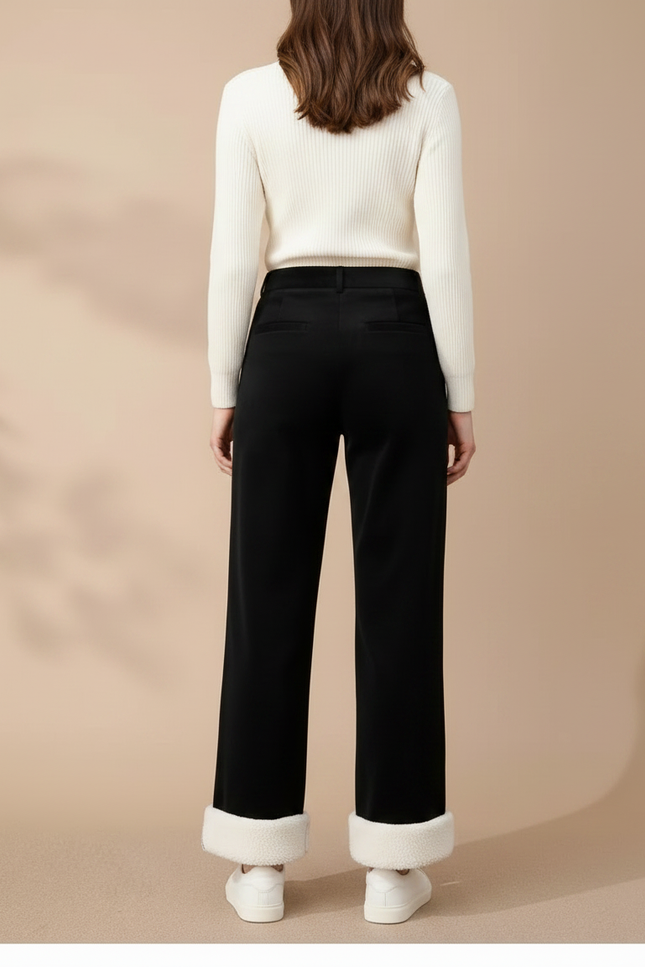 Pantalon Chino Noir Ample Doublé Polaire Femme - Velours - vue 2