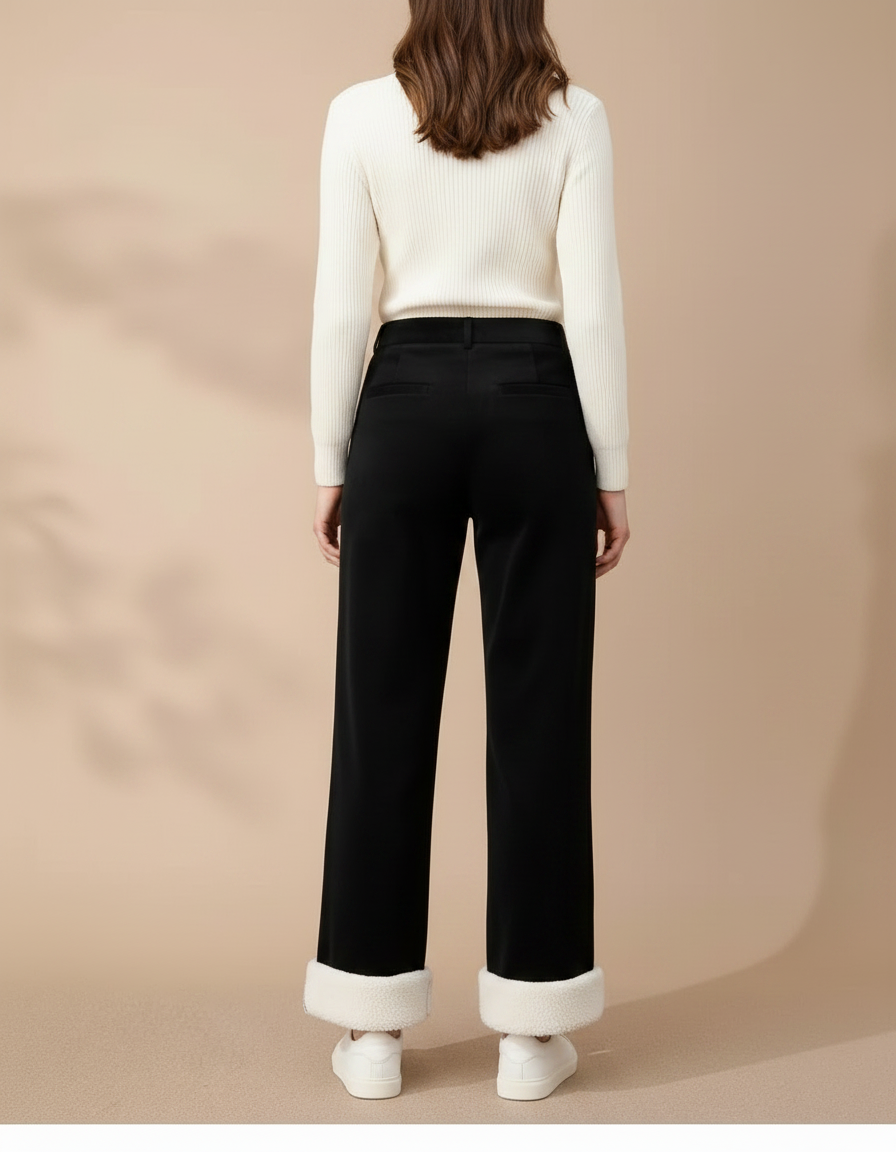 Pantalon Chino Noir Ample Doublé Polaire Femme - Velours - vue 2