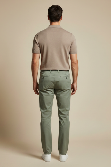 Pantalon Chino Vert Olive Coton Droit Décontracté - Kaki - vue 2