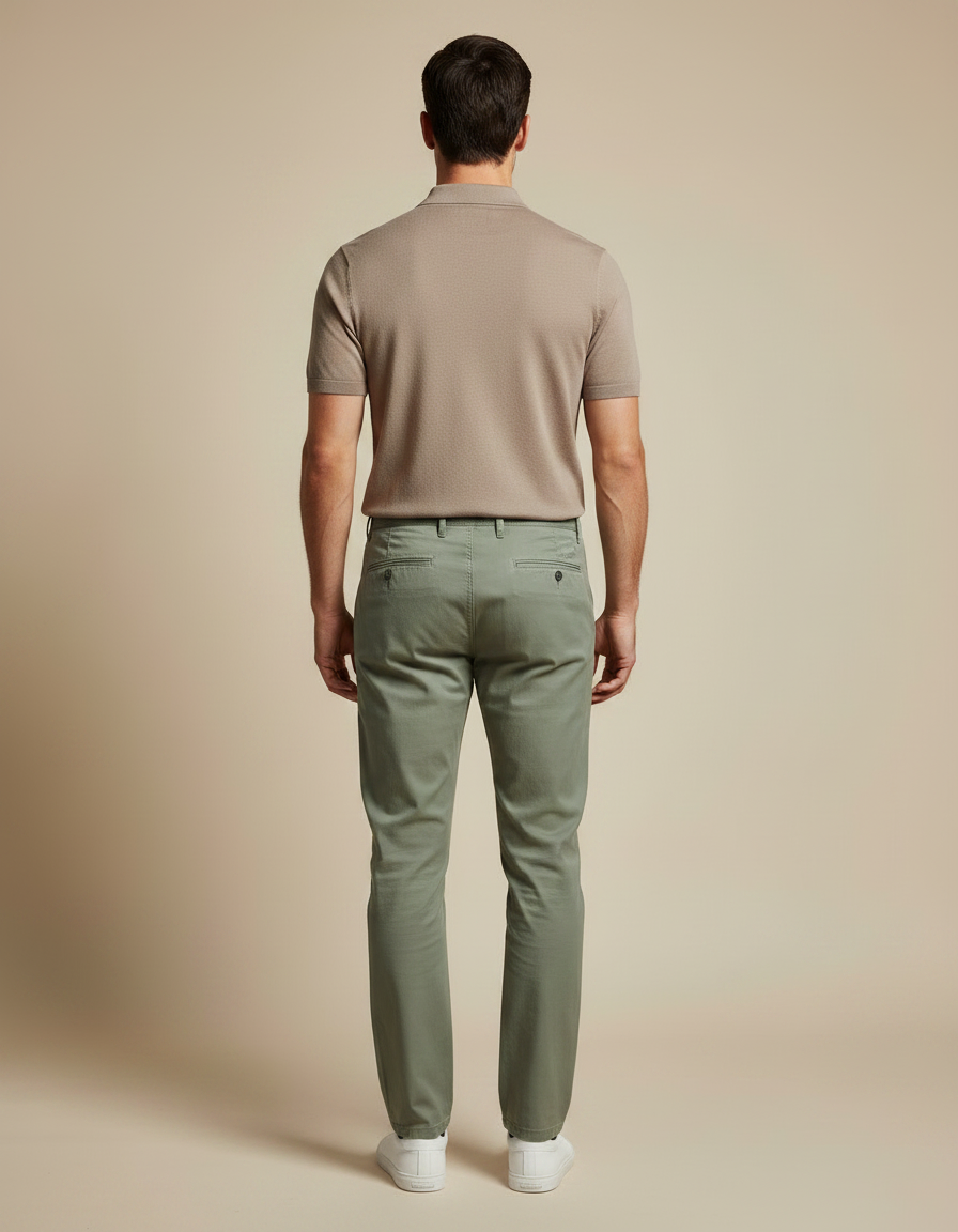 Pantalon Chino Vert Olive Coton Droit Décontracté - Kaki - vue 2