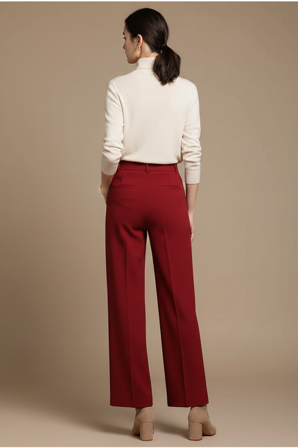 Pantalon Chino Rouge Taille Haute Ample Élégant - Gabardine - vue 2